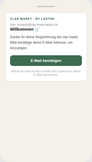 Bestätigungs-E-Mail von Clar Markt