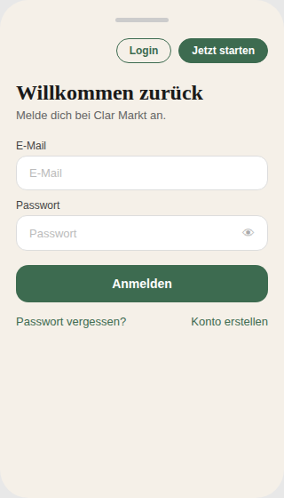 Login-Seite von Clar Markt